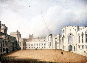 Worcester plaquette die de Binnenplaats van Windsor Castle afbeeldt, een van een paar, c.1830-40