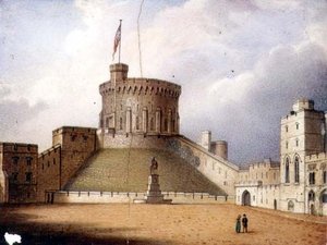 Worcester plaquette die de Ronde Toren van Windsor Castle afbeeldt, een van een paar, c.1830-40