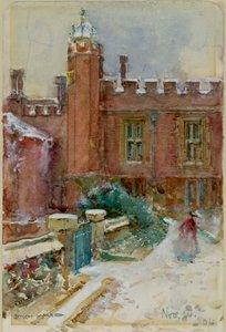 Een figuur in de sneeuw bij Hampton Court Palace, 24 november 1904 door Enoch Ward