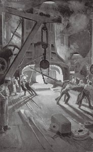 De 40-tons stoomhamer aan het werk in Woolwich Arsenal door Enoch Ward