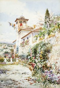 Een Andalusisch huis en tuin in de zomer door Enrique Marin Higuero