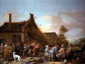 Boeren Feesten buiten een Herberg door Erasmus de Bie