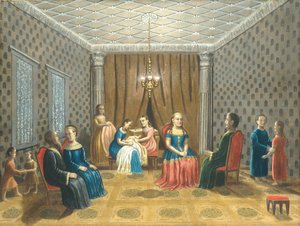 Egyptische scène mogelijk Mozes en Zippora, 1865-80