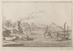 Kustlandschap met Geankerde Schepen door Ercole Bazicaluva