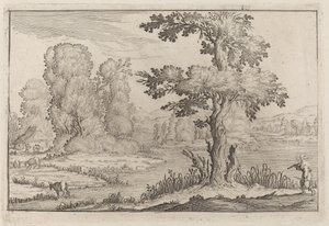 Herder en koeien die een rivier oversteken door Ercole Bazicaluva