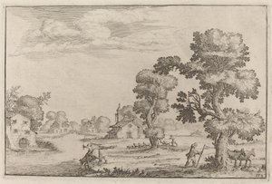 Dorp aan het meer met herders door Ercole Bazicaluva