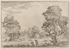 Landschap met op hol geslagen paarden door Ercole Bazicaluva