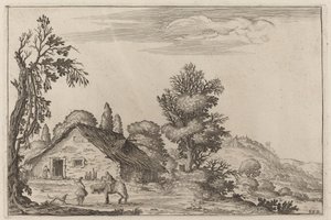 Landschap met een reiziger voor een huisje door Ercole Bazicaluva
