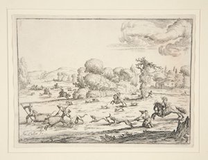 Jachtscène: Bij de Dood (naar een ontwerp van Jacques Callot) door Ercole Bazzicaluva