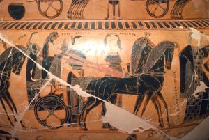 (detail) Zeus en Hera in een wagen met Kaliope van de Francois-vaas door Ergotimos