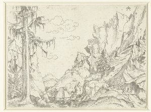 Landschap met een dorp in rotsachtige vallei