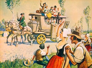 Een koets op de weg tussen Parijs en Versailles in 1787