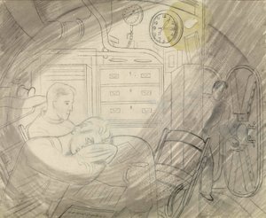 De hut (of vierkant) van de senior officieren van een onderzeeër. Potloodserie door Eric Ravilious (1903-1942), aan boord van een onderzeeër tijdens de Tweede Wereldoorlog (1939-1945) door Eric Ravilious