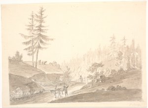 Noors berglandschap met vee en twee mannen