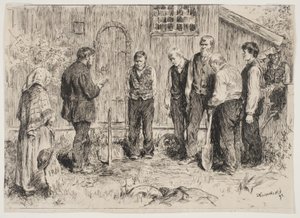 Een arme begrafenis in een Noors bergdorp door Erik Theodor Werenskiold