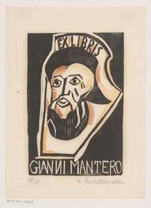 Ex libris van Gianni Mantero door Erna Levy Friedländer (signed by artist)