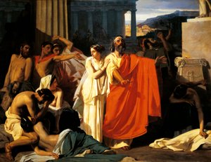Oedipus en Antigone tijdens de plaag in Thebe, door Eugene-Ernest Hillemacher door Ernest Hillemacher
