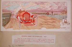 Arthur Duray in zijn Lorraine-Dietrich wint de Moskou-St.Petersburg rally in 1907, ca. 1910