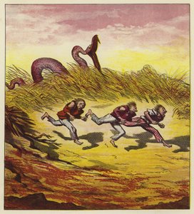 De drie zeelieden vluchten voor een reuzenslang door Ernest Henry Griset
