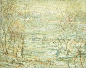 Lentelandschap, Harlem River door Ernest Lawson