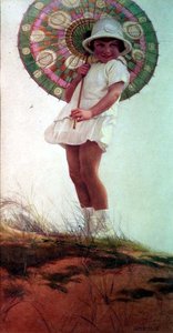 Portret van de dochter van de kunstenaar met een parasol door Ernest Longmate