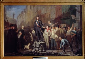 Alphonse Baudin (1811-1851) op de barricade van de faubourg Saint Antoine op 3 december 1851 door Ernest Louis Pichio