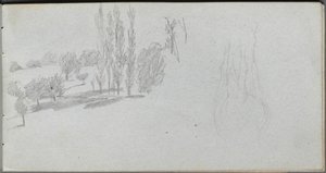 Schetsboek, pagina 18: Studie van een paard en Landschapsstudie