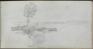 Schetsboek, pagina 28: Landschapsstudie door Ernest Meissonier
