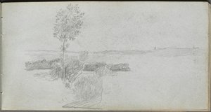 Schetsboek, pagina 28: Landschapsstudie door Jean Louis Ernest Meissonier
