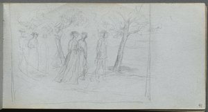 Schetsboek, pagina 41: Figuren in een landschap door Jean Louis Ernest Meissonier