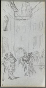 Schetsboek, pagina 63: Figuren in een binnenplaats door Jean Louis Ernest Meissonier