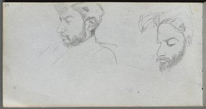 Schetsboek, pagina 65: Studie van gezichten in profiel door Ernest Meissonier