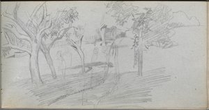 Schetsboek, pagina 74: Landschapsstudie door Jean Louis Ernest Meissonier