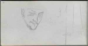 Schetsboek, pagina 83: Studie van een gezicht, benen
