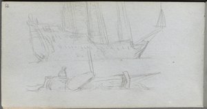 Schetsboek, pagina 85: Studie van een schip en boei