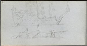 Schetsboek, pagina 85: Studie van een schip en boei