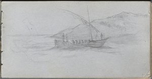 Schetsboek, pagina 88: Zeelandschap en figuur door Ernest Meissonier