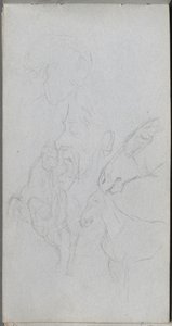 Schetsboek, pagina 90: Studie van paarden, profielen door Ernest Meissonier