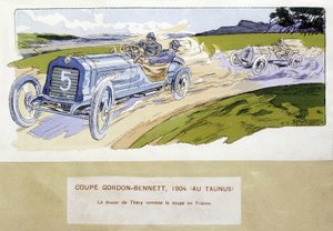 Racen: de Gordon Bennett Cup (Gordon-Bennett) in 1904 - tekening door Ernest Montaut (1878-1909)