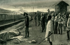 De Trein die de Resten van Mr. Rhodes Vervoert, Gegroet door de Blokhuiswachten, 1902 door Ernest Prater