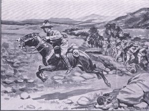 De vangst van de lijfwacht: Luitenant Batemans gedurfde inval, illustratie uit Na Pretoria: De Guerrillaoorlog, 1902 door Ernest Prater