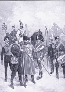 Typen van Russische soldaten, illustratie uit Cassells Geschiedenis van de Russisch-Japanse Oorlog Vol 1, ca. 1900 door Ernest Prater