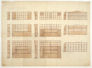 Ontwerpen voor Porseleinkasten, Dressoirs en Buffetten in Engels Eiken, 1906 door Ernest William Gimson