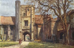 Beaufort Tower en Ambulatory St Cross (kleur litho) door Ernest William Haslehust