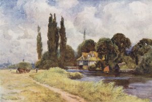 Iffley Molen (kleur litho) door Ernest William Haslehust