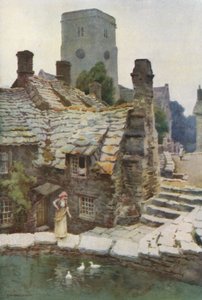 De molenvijver, Old Swanage (kleur litho) door Ernest William Haslehust