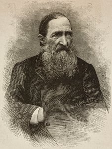 Dichter Jozef Ignacy Kraszewski (1812-1887) in Genève op 19 maart, gravure door Ernesto Mancastroppa van foto door Romarolo, uit L