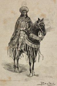 Prins van Napels in kostuum van Grootmeester van de Orde van de Aankondiging bij het Villa Borghese-toernooi ter gelegenheid van het zilveren huwelijk van Umberto I en Margherita van Savoye, Rome, Italië