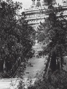 Peking, Si shan, Pi yun sze, Chihli, Westelijke Heuvels bij Peking, Trap naar de Marmeren Pagode (zwart-wit foto) door Ernst Boerschmann