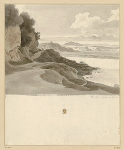 Rivierlandschap met een pad langs een rotsachtige oever bij Aqua Acetosa door Ernst Fries